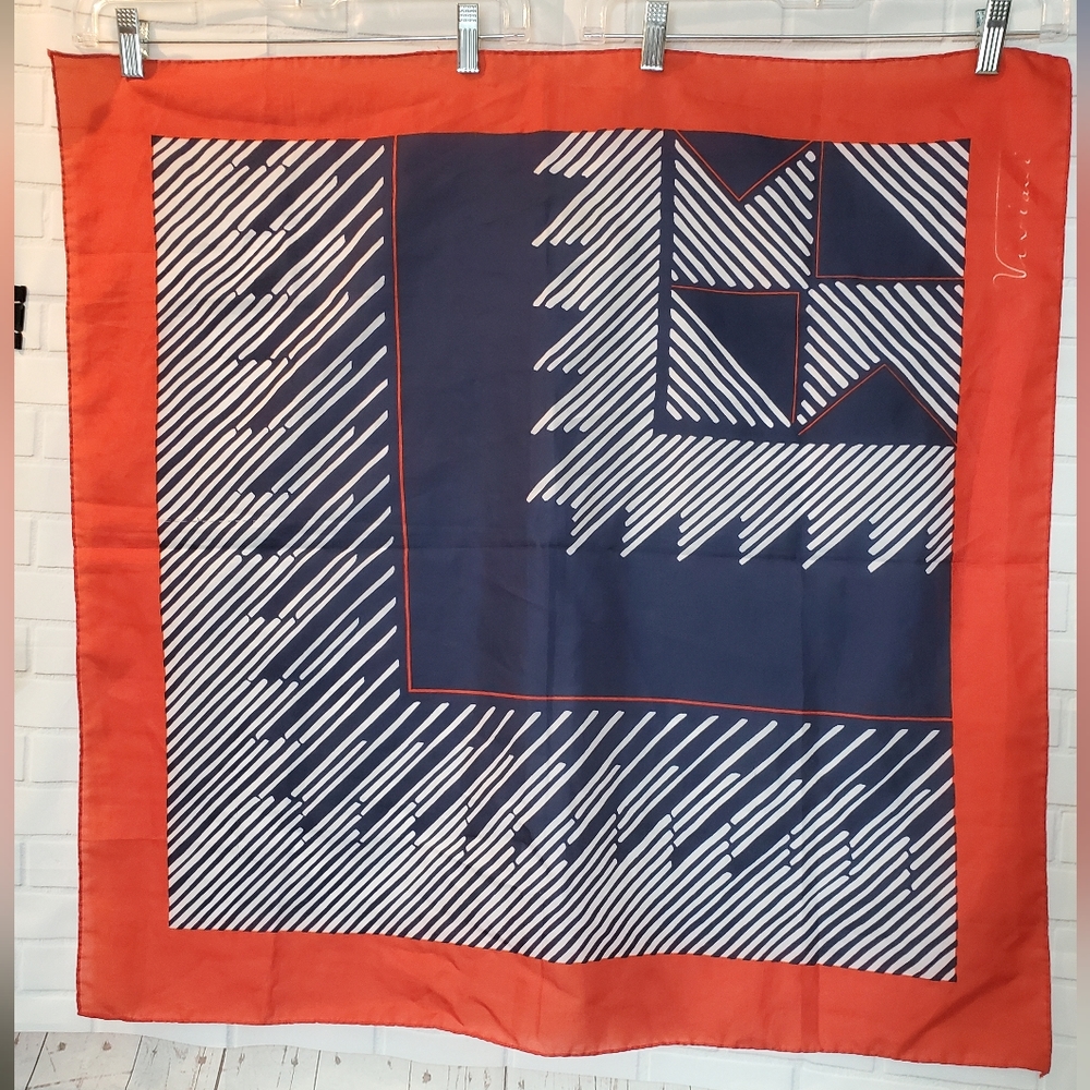 Vintage Viviani Red Navy and White Geometric Scarf Hair Scarf